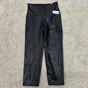Old Navy Leggings Medium Black Powersoft High-Rise 7/8 Ankle Faux Leather New